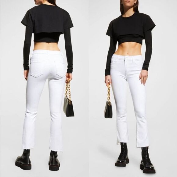 Mother Insider Crop Step Fray Jeans In Cream Puff Size 31 NWT